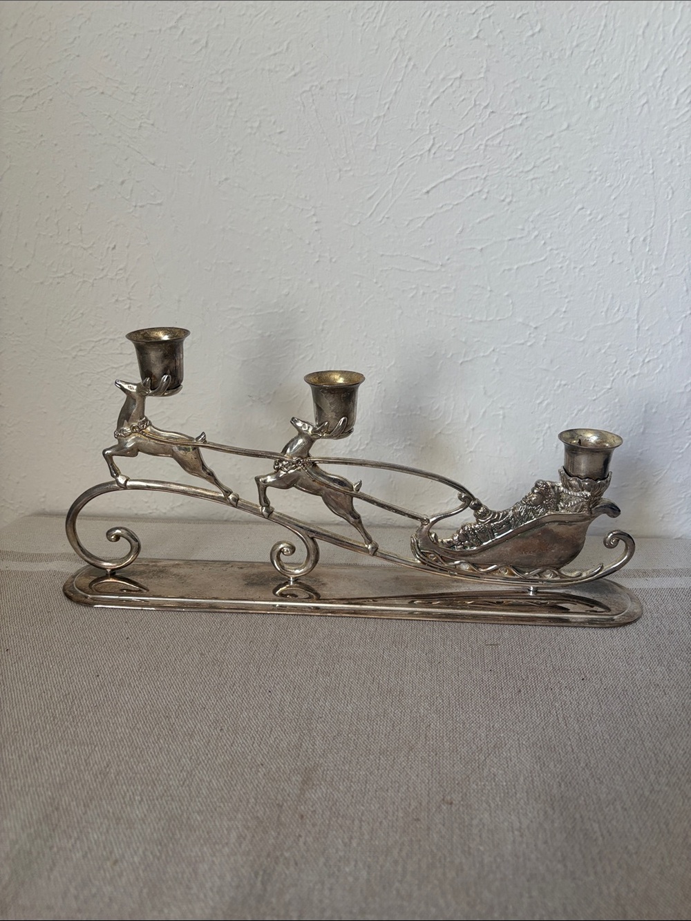 Silver plated Reindeer Sleigh Candle Holder - 3-Arm 12”